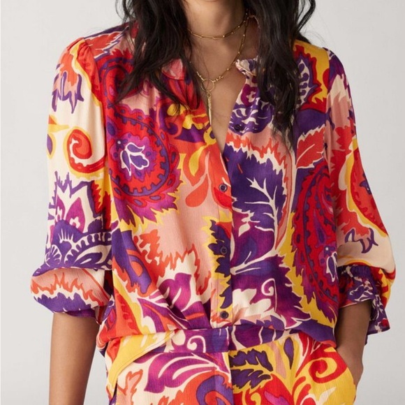 BA&SH Natsy Shirt In Vert Floral Print Blouse  Size 1 - Picture 2 of 15